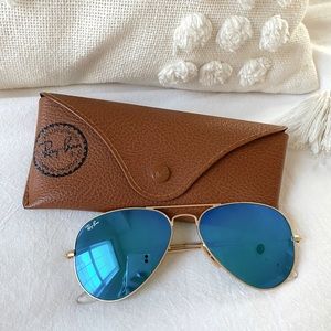 RAY-BAN Gold Mirrored Blue Aviator Sunglasses